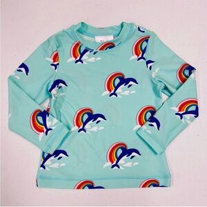 Hanna Andersson Rashguard Girls 3T 90 cm Wave Dolphins Rainbows Aqua Swim Shirt